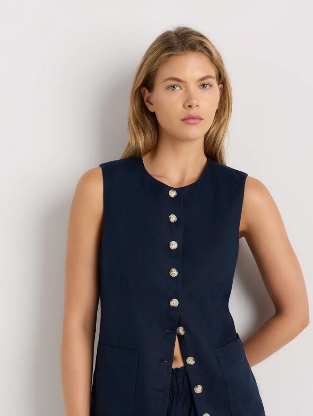 NWT Quince 100% European Linen Longline Vest In Deep Navy XL